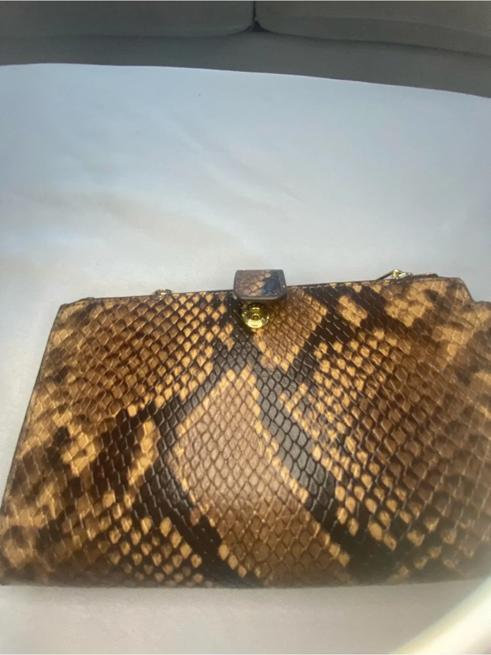 Michael Kors Brown Snake-Print Wristlet Clutch with Gold Logo